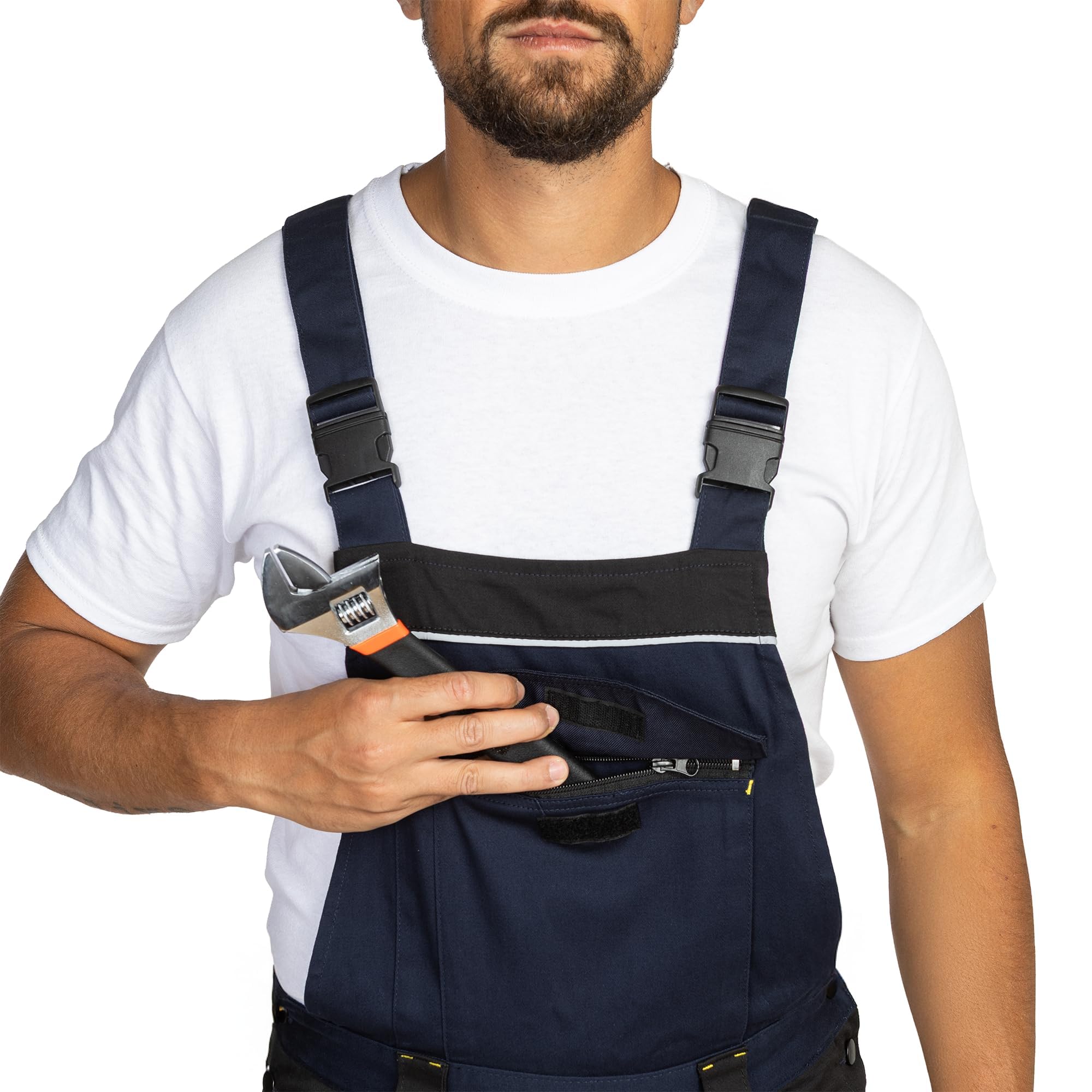 BWOLF Daytona - Salopette da lavoro da uomo, elasticizzato, 97% cotone, 3% elastan, con rinforzo Oxford 600D, riflettori, tasche multifunzione