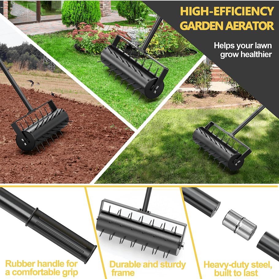 Miniatura 3 de Aireador de césped de 18 pulgadas, herramienta de césped con ruedas, herramienta aireadora de césped resistente, aireador de césped y herramientas