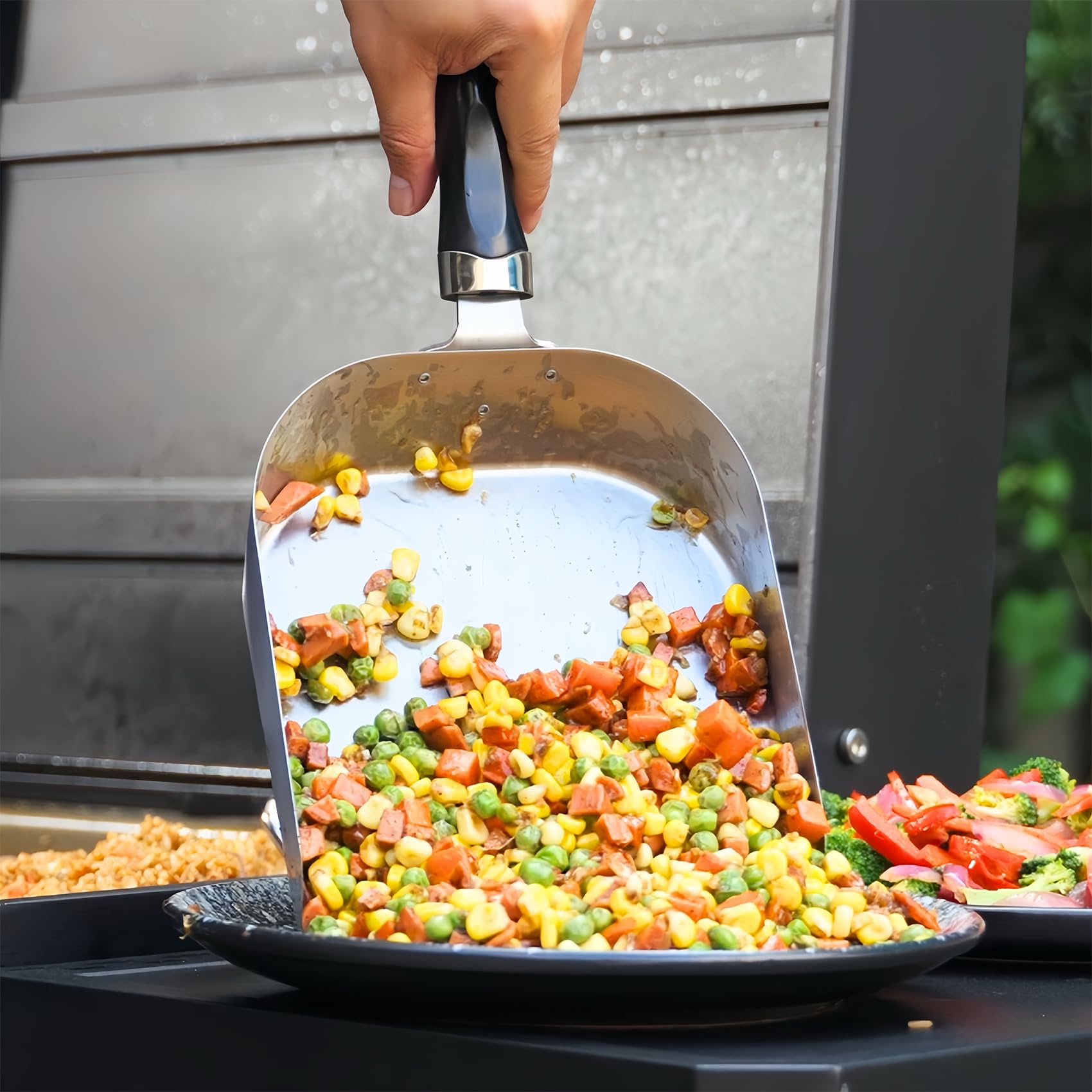 onlyfire Pelle Multi-Usages en Acier Inoxydable 19x18cm, Spatule Cuisine et Plancha, Accessoire Barbecue avec Manche Résistant à la Chaleur, Ustensile INOX pour Griddle et Teppanyaki