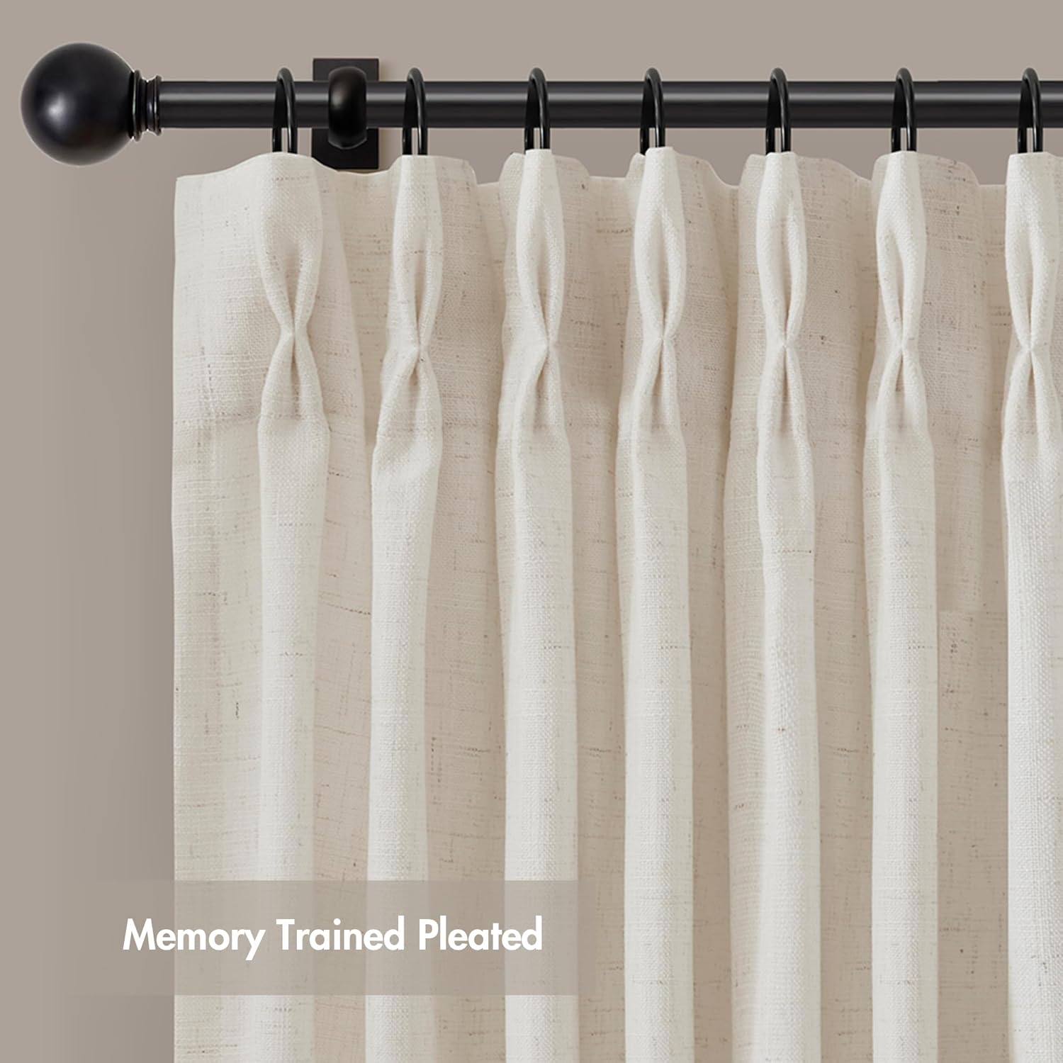 Madison Park Pinch Pleated Window Curtains, Soft Light Filtering Window Panel for Living Room Bedroom, Poly-Linen Blend Pinch Pleat Drapes with Hooks, 2 Pieces– 40”W x 84”L Emery Ivory