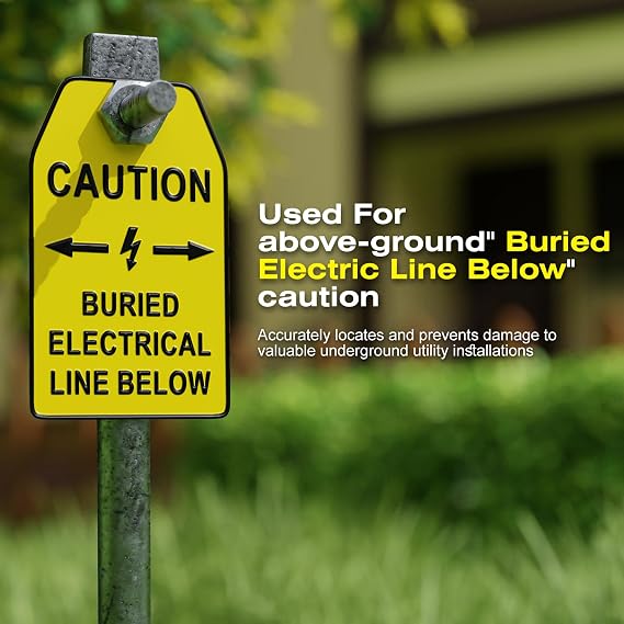 10 Pieces Yellow Safety Warning Tag, 2.4* 4 for Caution Buried Electric Line Below