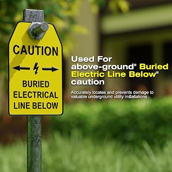 10 Pieces Yellow Safety Warning Tag, 2.4* 4 for Caution Buried Electric Line Below