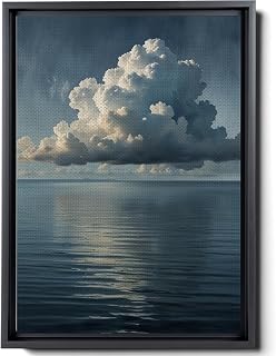 Framed Canvas Wall Art a white cloud is floating in an ocean blue Canvas Prints ocean blue Artwork Decoration for Living Room, Bedroom, white cloud Wall decor,Modern, Wall