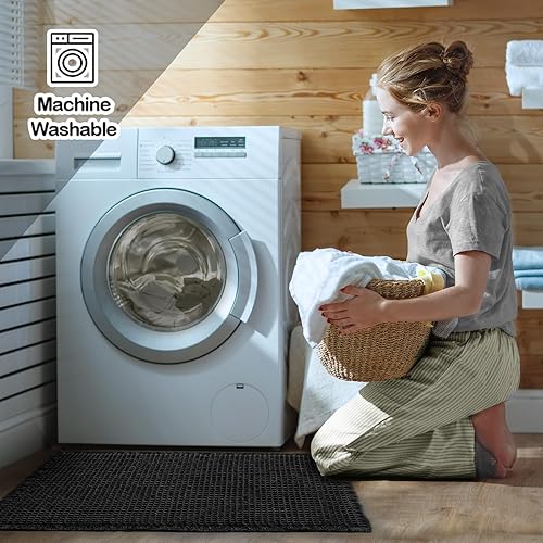 Miniatura 3 de ZALL Tapete de baño con diseño de gofres, color negro, súper absorbente, antideslizante, diseño geométrico de rombos de 17 x 24 pulgadas, lavable a