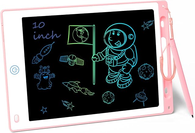 Vicloon LCD Writing Tablet, 10 Inch Colorful Drawing Board Digital eWriter Electronic Graphics Tablet, Kids Doodle & Scribble Boards Handwriting Drawing Pad Lock-Key Learning Writing Board for Kids
