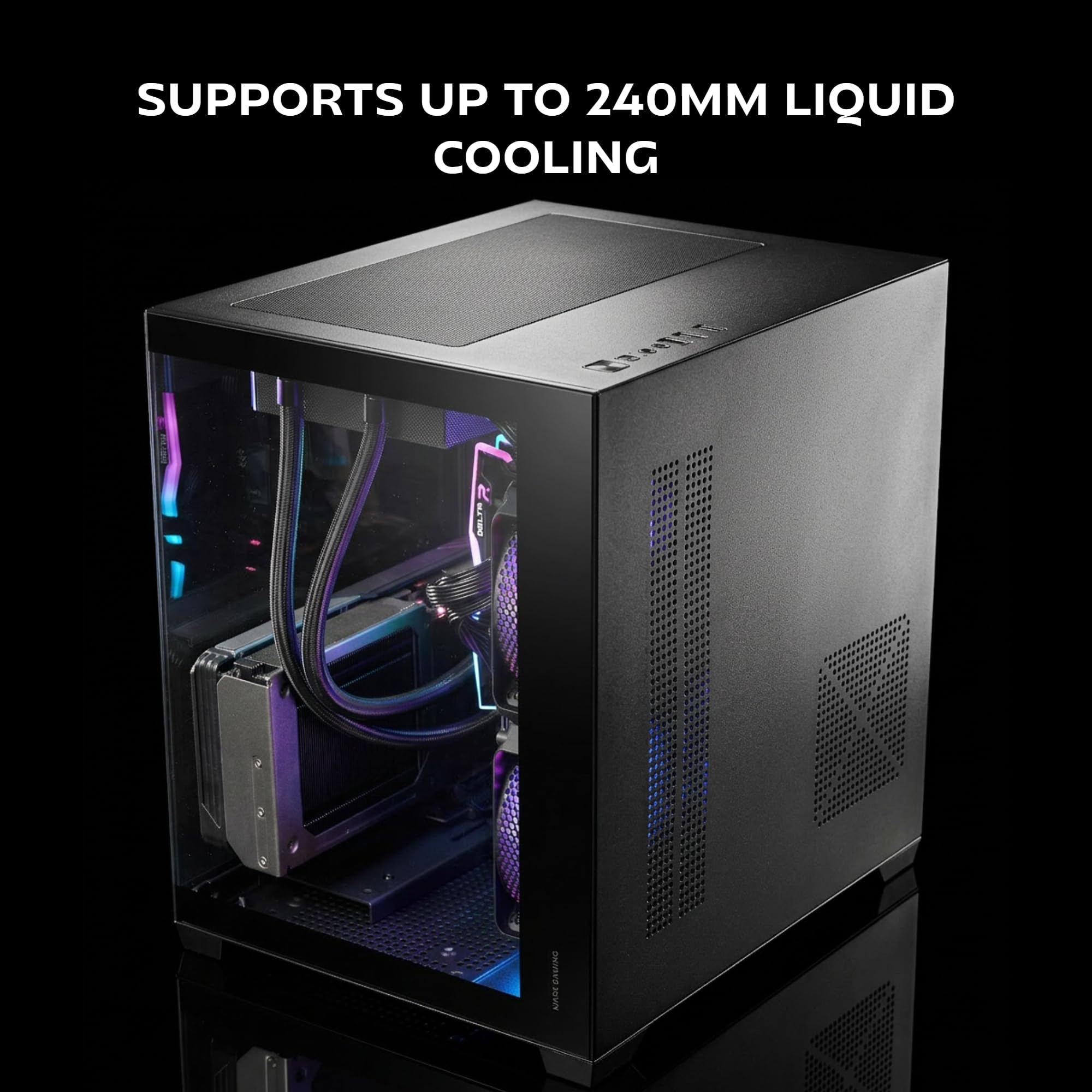 Mars Gaming MC-VIEW3, Caja PC MicroATX, Cristal Templado Panorámico, 3X Ventiladores ARGB 120mm, Doble Cámara, Soporte Refrigeraciones Líquidas hasta 240mm, Minitorre Compacta con USB-C, Negro