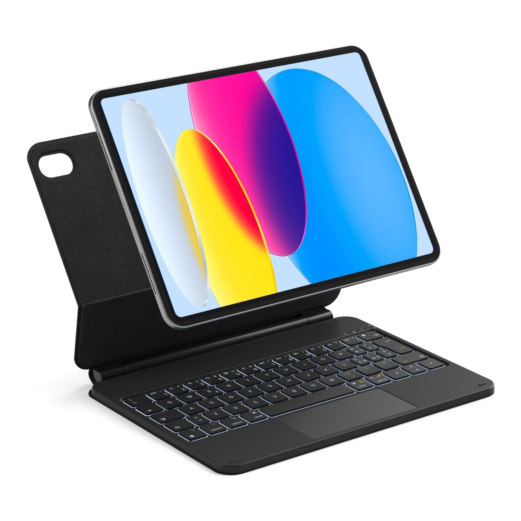 Inateck Custodia Tastiera iPad A16/10a Gen, Supporto Magnetico Flottante | Per 10.9/11", 7 colori retroilluminato, touchpad, braccio flottante, NeoMagic SE, Nero