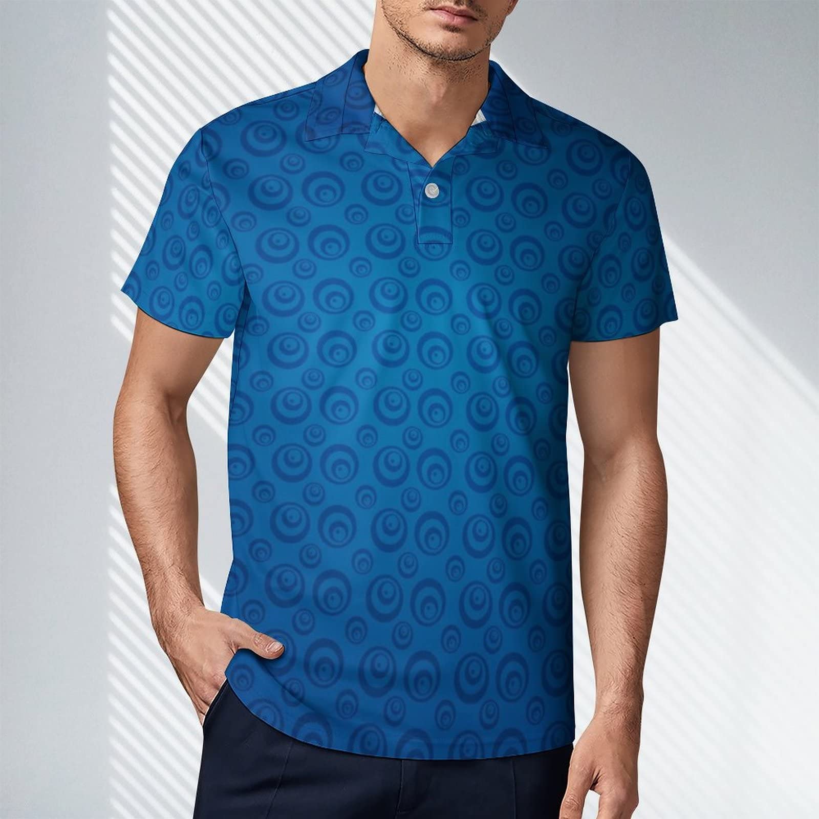 Amazon.co.jp: ポロシャツ 半袖 メンズ POLOシャツ ブルー 円形 水玉 T 
