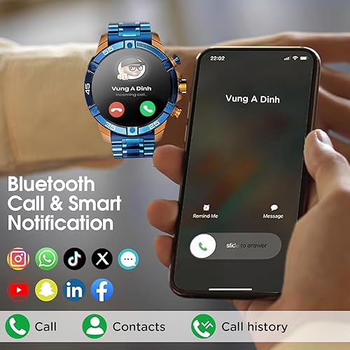 Miniatura 5 de Reloj inteligente de acero inoxidable, diseño de metal, relojes inteligentes para hombre con pantalla HD de 1.53 pulgadas, monitor de fitness,