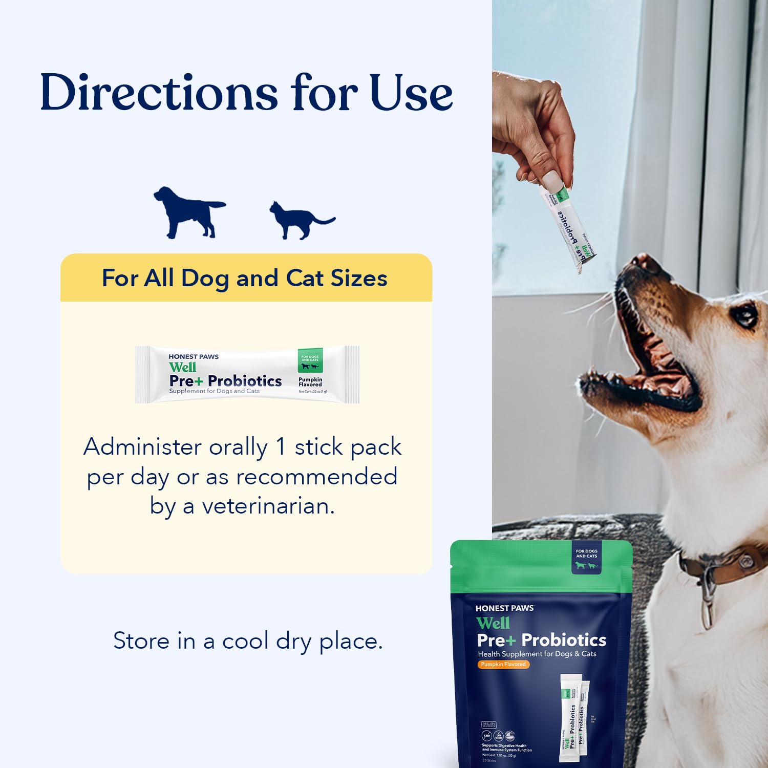 Honest Paws Probiotics for Dogs - Dog Digestion Gut Health Probiotic Powder with Prebiotic Made in The USA, Digestive and Immune Support - Digestive Enzymes with Pumpkin Flavor (30 Sticks) - image 5