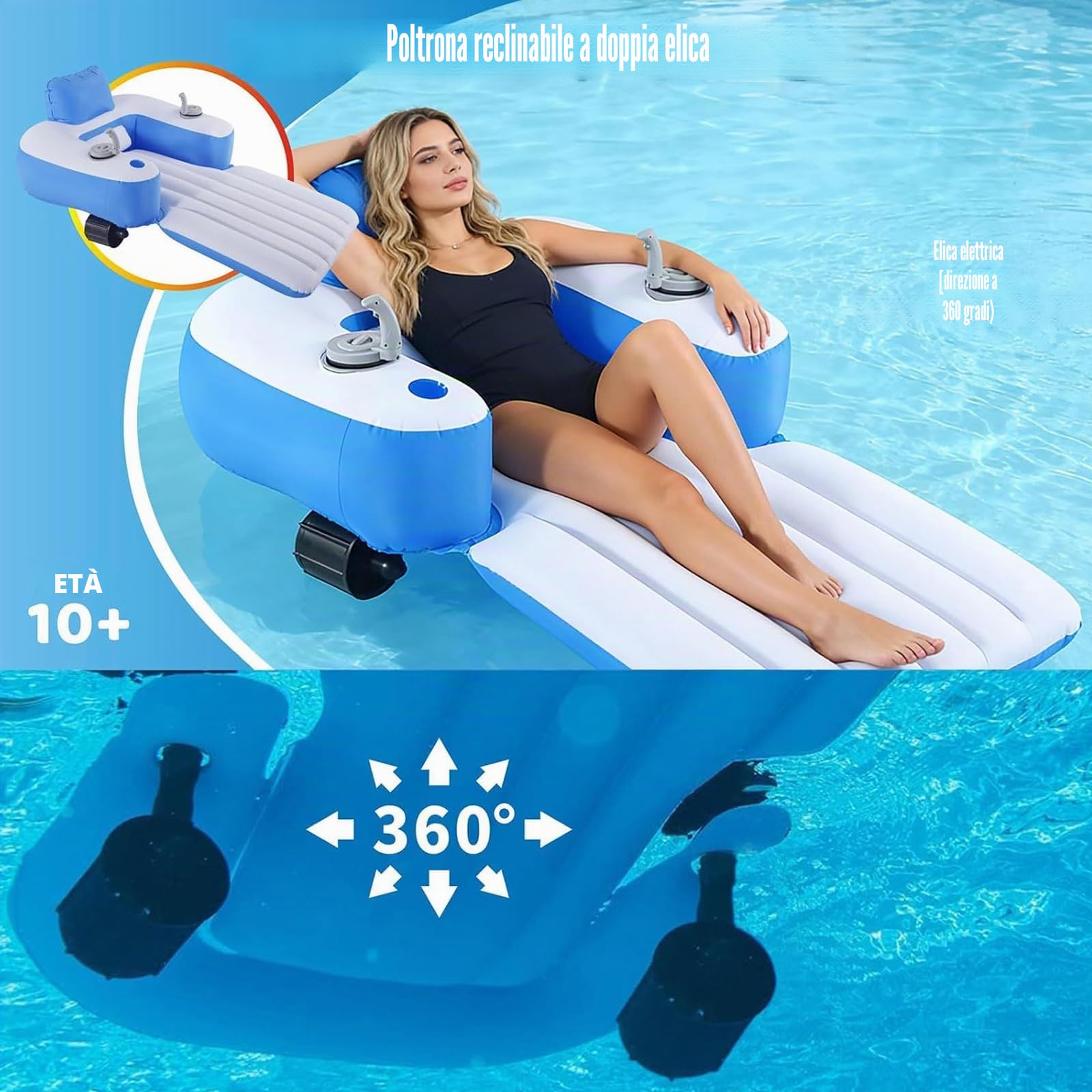 Comodo galleggiante per piscina motorizzato con telecomando, acqua galleggiante per prendere il sole, poltrona a sdraio gonfiabile per piscina, per il relax all'aperto sulla spiaggia del lago in pisci