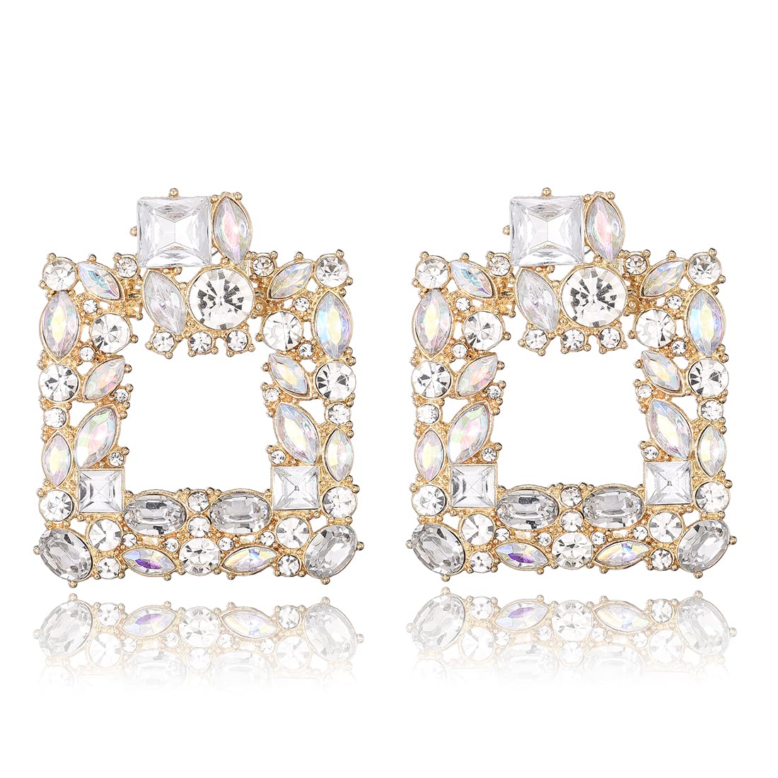 KELMALLElegant Rhinestone Rectangle Earrings Trendy Crystal Geometric Drop Dangle Statement Earrings for Women