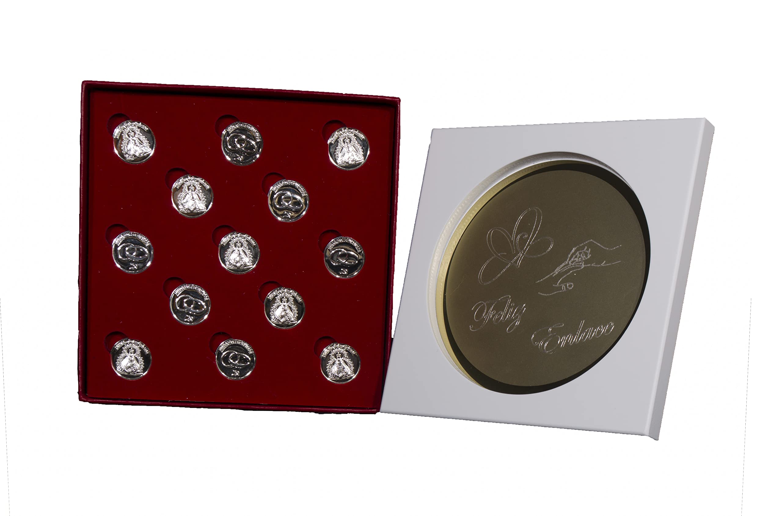 Arras de la Vírgen de Las Cabezas Personalizable con Bandeja Convertible en Placa de Recuerdo y llevanza de Alianzas para Bodas y Enlaces.
