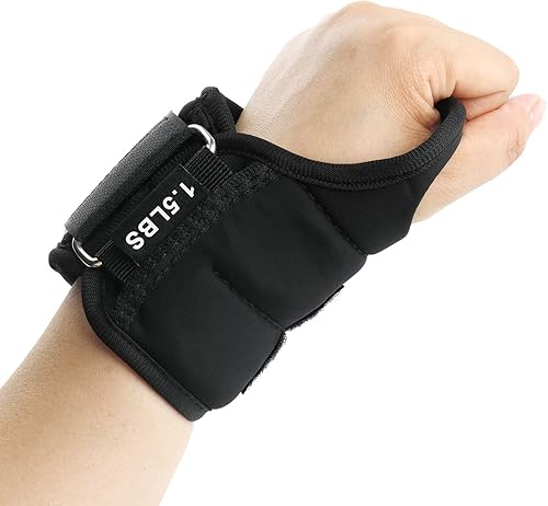 Vista 4 de Pesas de muñeca con trabillas para el pulgar para mujeres y hombres, 1 par de 2, 3, 4, 5, 6 libras, pesas de brazo y tobillo, guantes ponderados