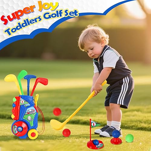Miniatura 2 de SUPER JOY Juego de golf para niños pequeños, carrito de golf para niños con 4 palos y 8 bolas, juguetes de golf para interiores y exteriores, para