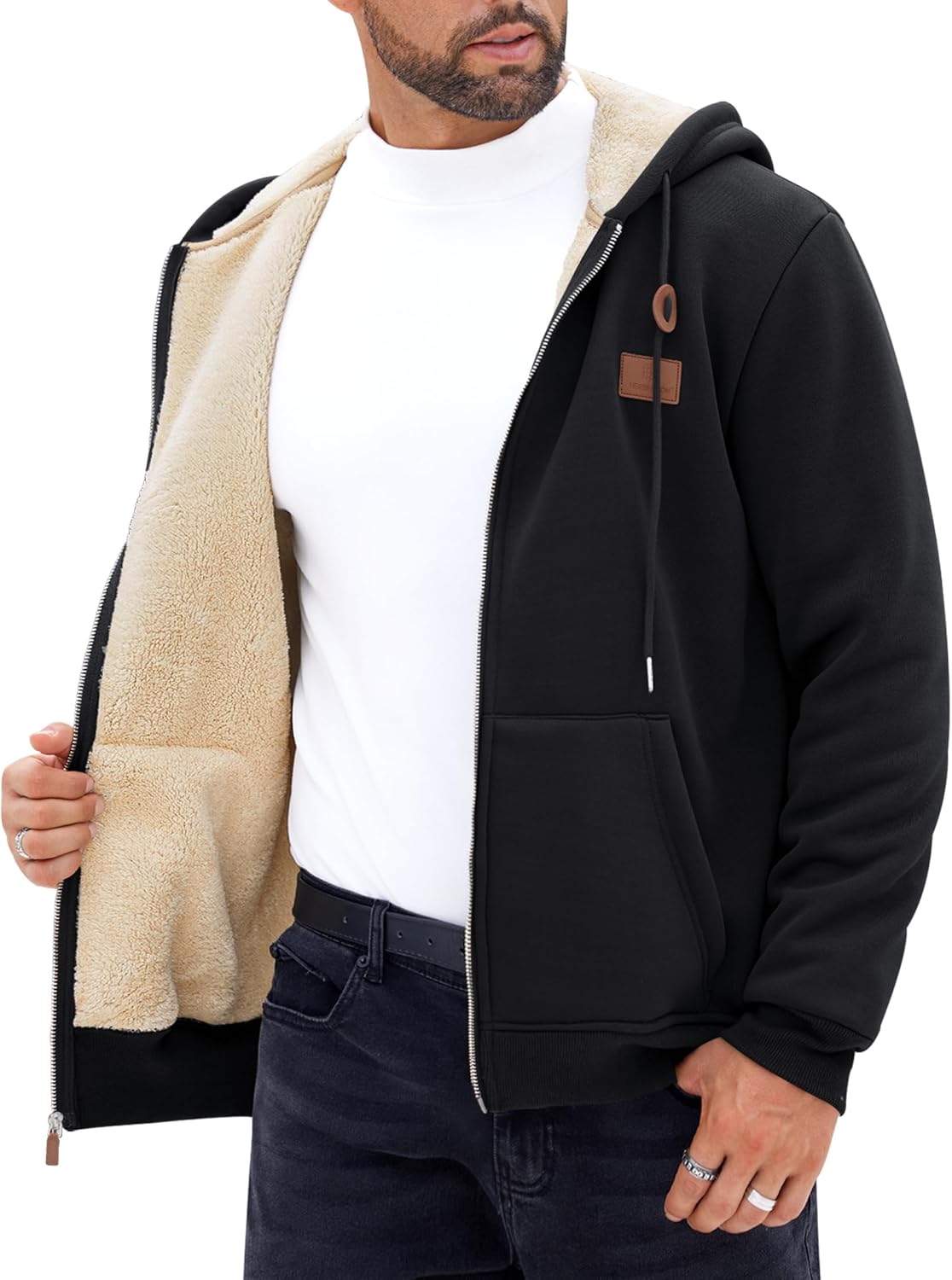 Men's Zip Up Sherpa-Lined Hoodie Jackets Winter Midweight Fleece Sweatshirt
