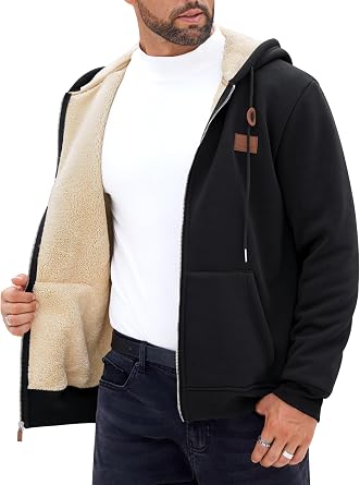 Herberton Mens Zip Up Sherpa-Lined Hoodie Jackets Winter Heavyweight Sweatshirt