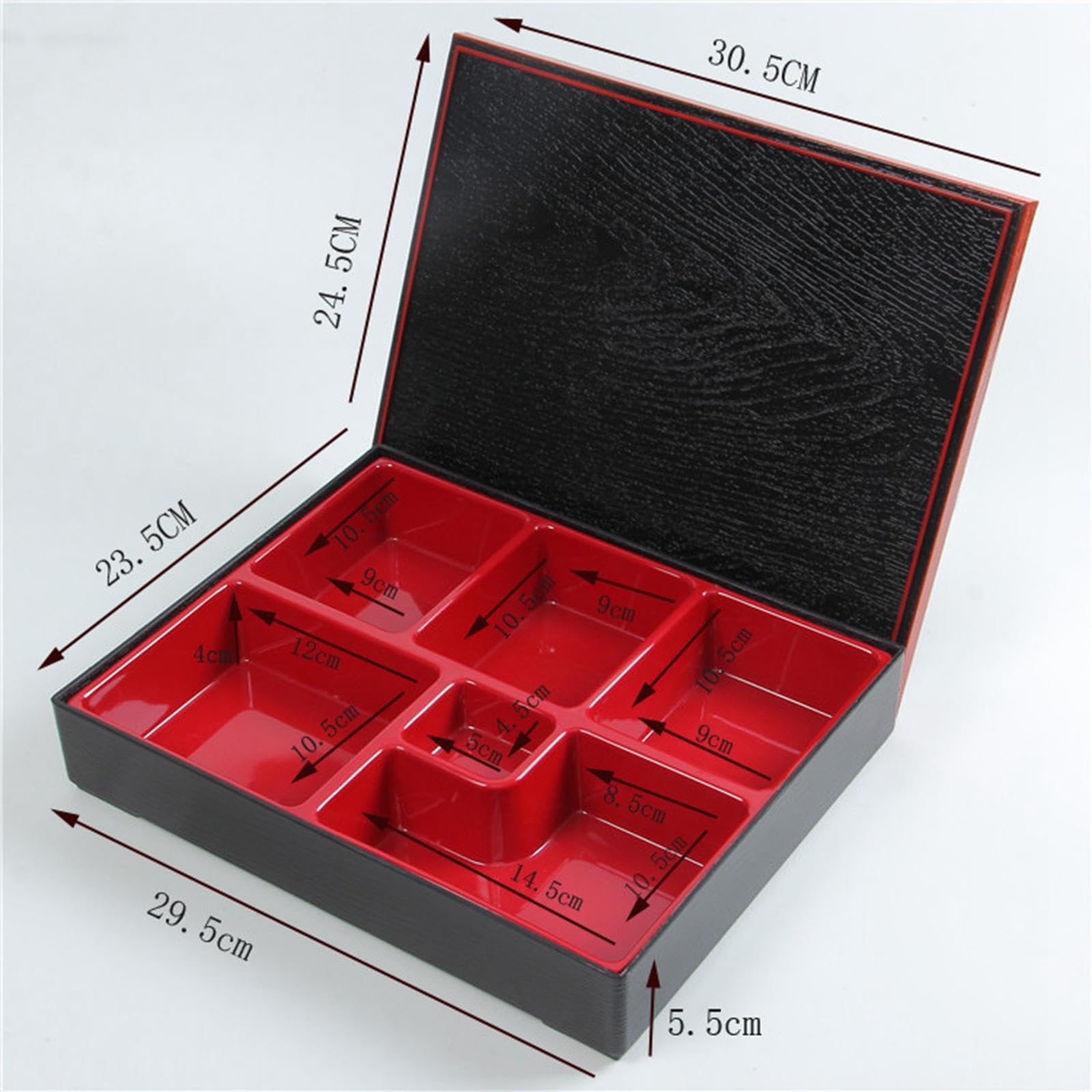 Gralara Boîte à Bento Japonaise Rouge et Noire avec Couvercle, Idéale pour La Maison, Le Bureau Ou Un Restaurant, modèle A