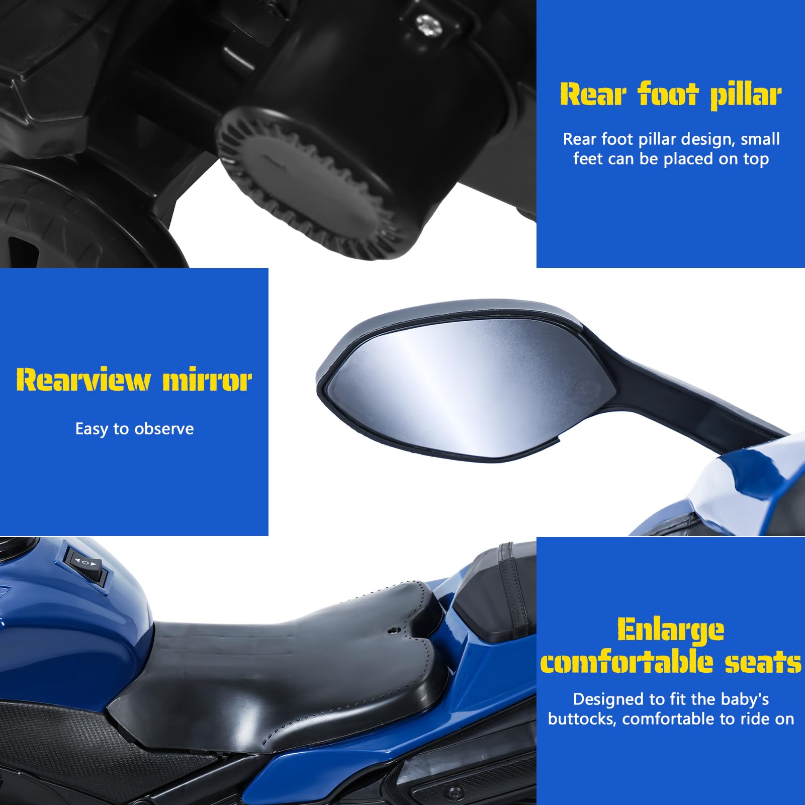 12V Electric Motorcycle for Kids,Kids Motorcycle with Training Wheels, Bikes for with LED Lights, Up to 9 MPH,Electric Bike for 3-8 Year Olds (Blue)