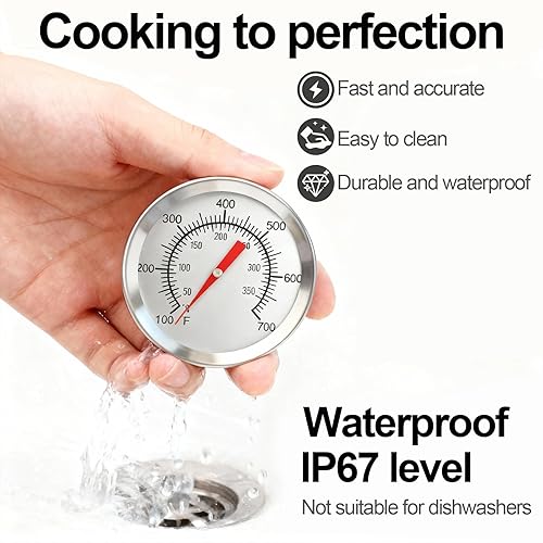 Miniatura 6 de CloudHand Termómetro de parrilla de 2 pulgadas, medidor de temperatura para ahumador, termómetro de repuesto para parrilla, medidor de temperatura