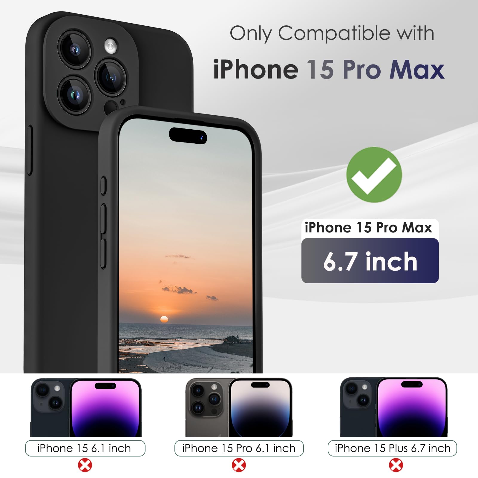 CALOOP Slim-Fit for iPhone 15 Pro Max Case,Skin Soft Liquid Silicone,Sturdy Hard Frame Shockproof Cover with Anti-Scratch Microfiber Lining,Full Protection for Screen and Lens,6.7 inch(Black) - Image 2