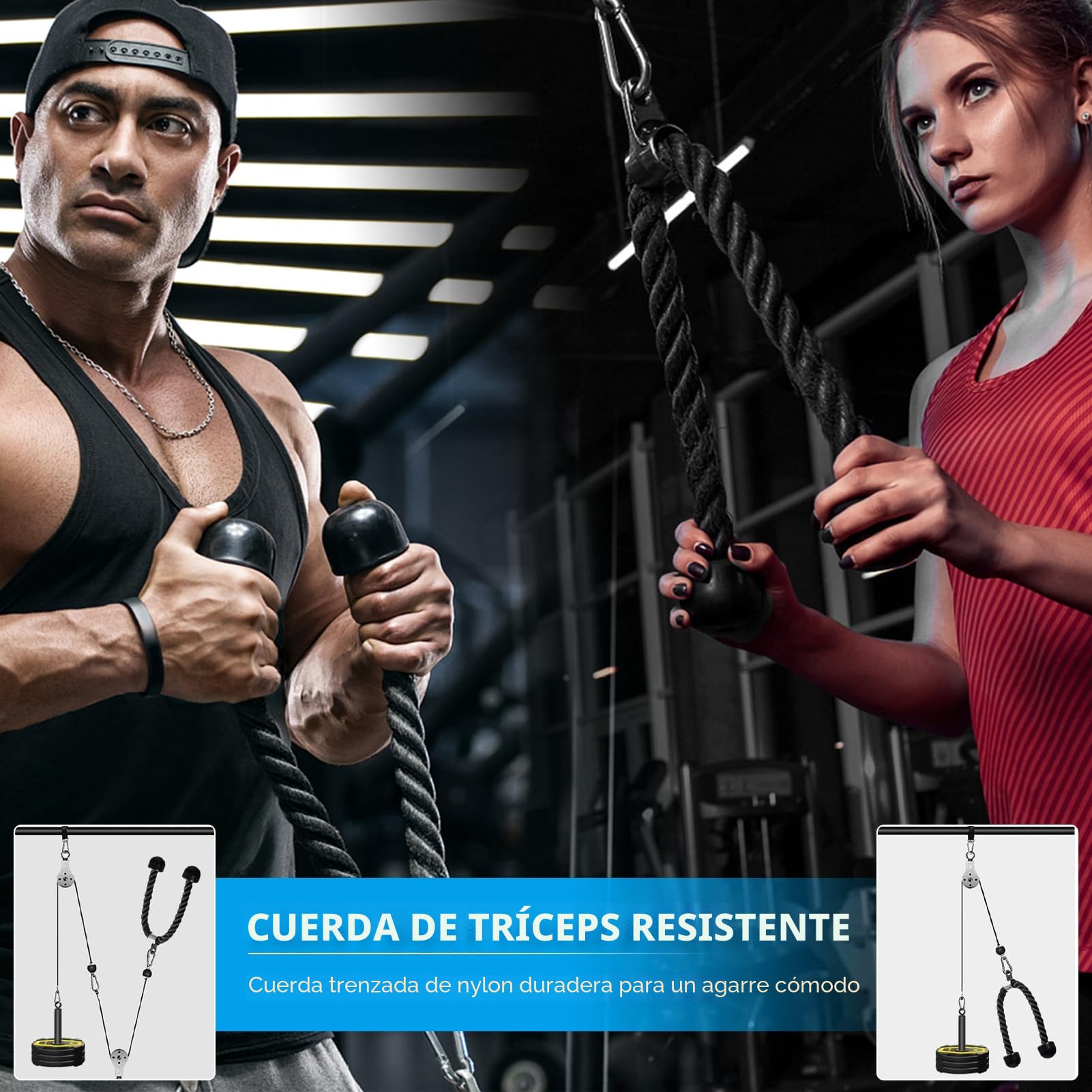 Poleas Gimnasio para Casa, Sistema de Polea Cable Máquina de Musculacion Accesorio de Entrenamiento para Máquinas de Brazo