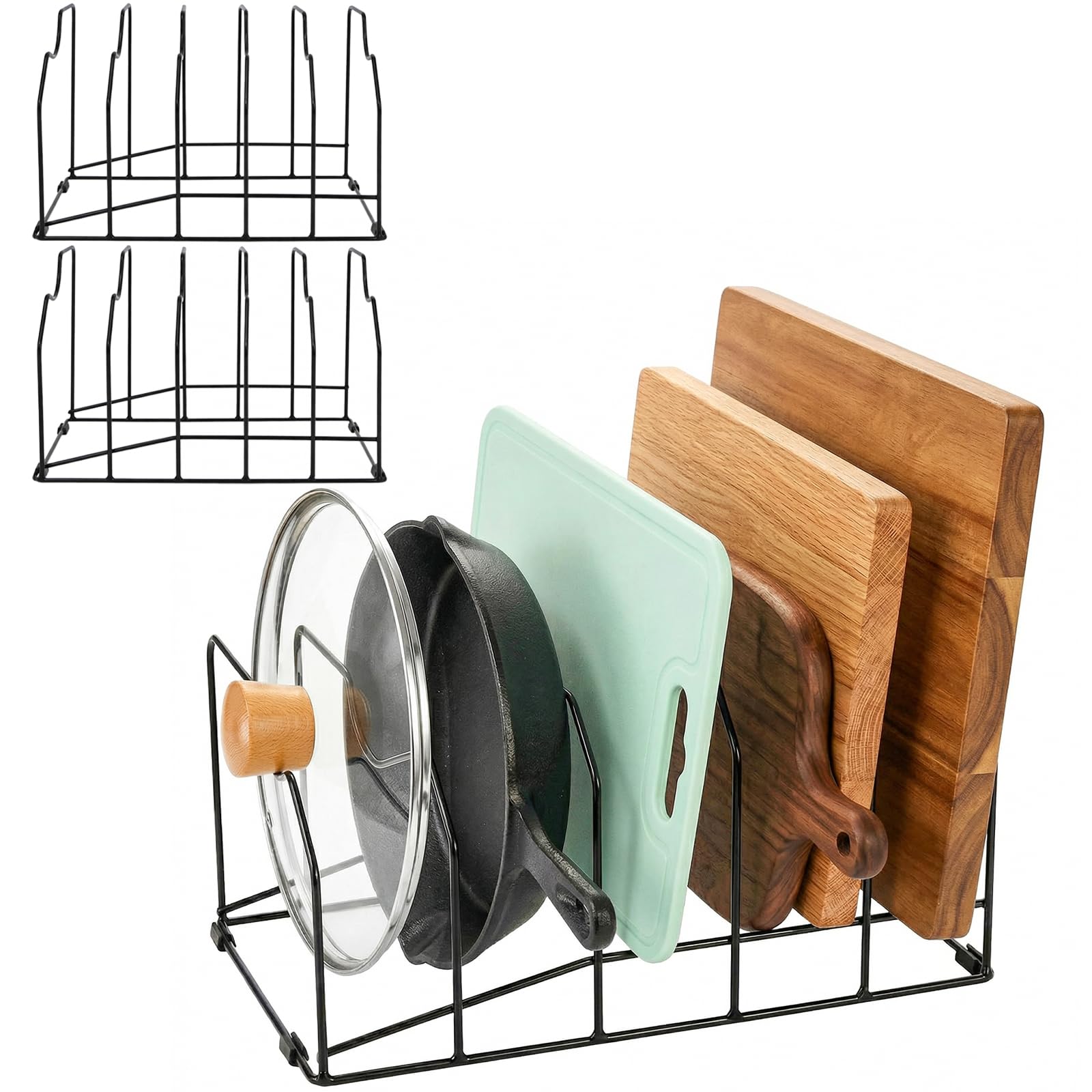 Kingrol 2 Pack Cutting Board Organizer With 5 Slots - Kitchen Cabinet Organizer for Chopping Board, Baking Pan, Cookie Sheet, Pot Lid - Metal Divided Holder
