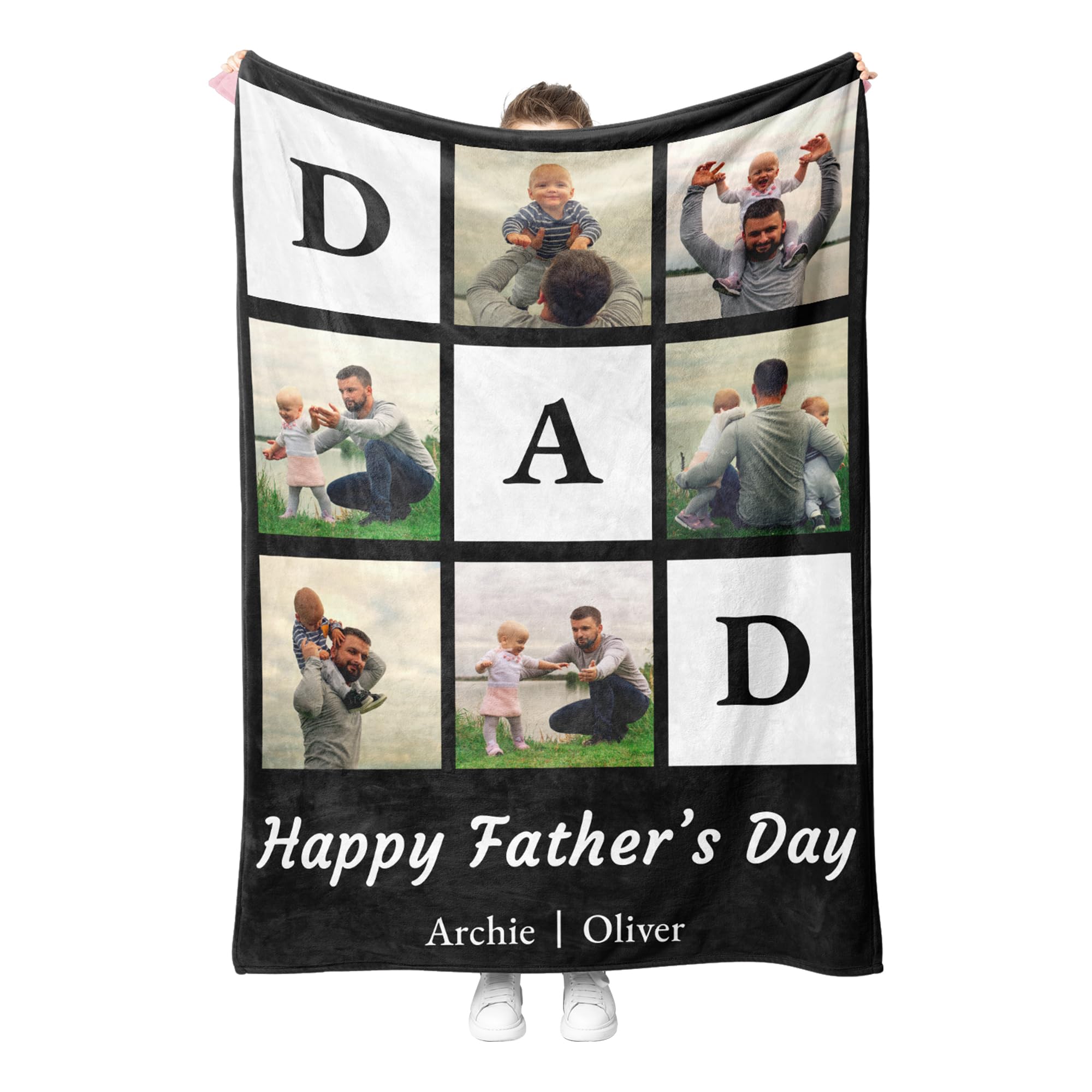 Print Maniacs Men's 6 Dad Photo Personalized Photo Blanket For Adults - Custom Gifts For And Father's Day
