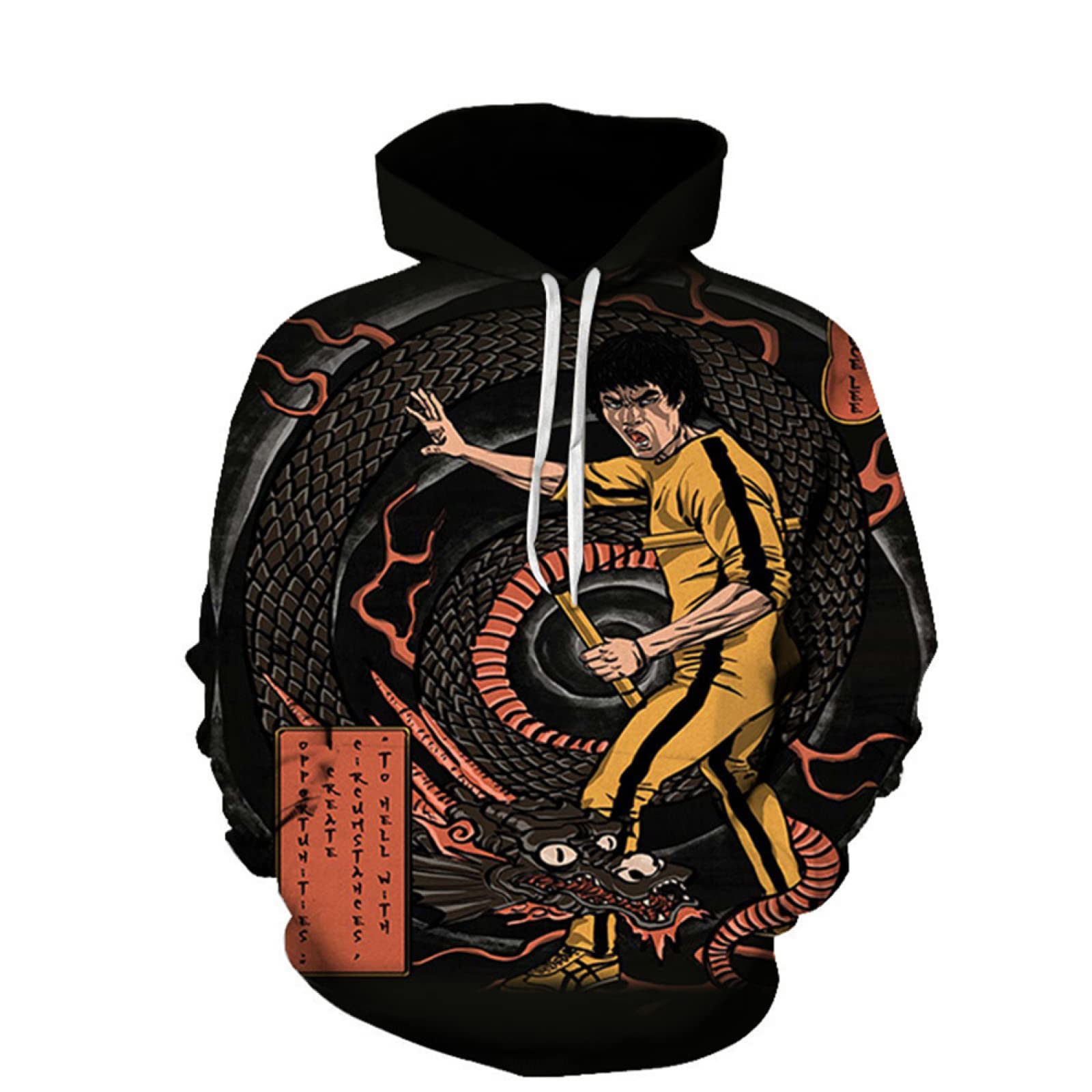 LARGO Male and Female Long Sleeve Hoodie, 3D Digital Print Wild Bruce Lee Top,H-XL
