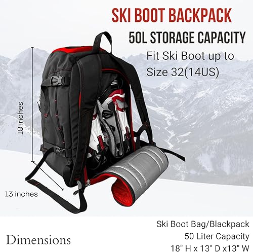 Miniatura 6 de Savvycraft Bolsa para botas de esquí, bolsa para botas de snowboard, mochila de esquí de 50 litros para botas de esquí y snowboard, cascos, guantes