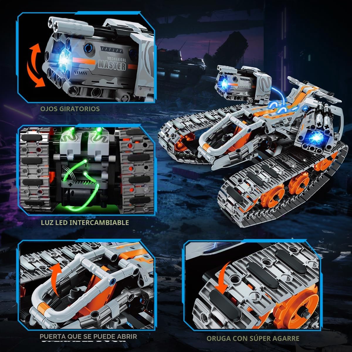 PLAXSOON Juguete de construcción técnico con luces LED, robot tanque 5 en 1 con control por app y mando a distancia, bloques de construcción, 604 piezas RC Technic, kit de construcción, juguete