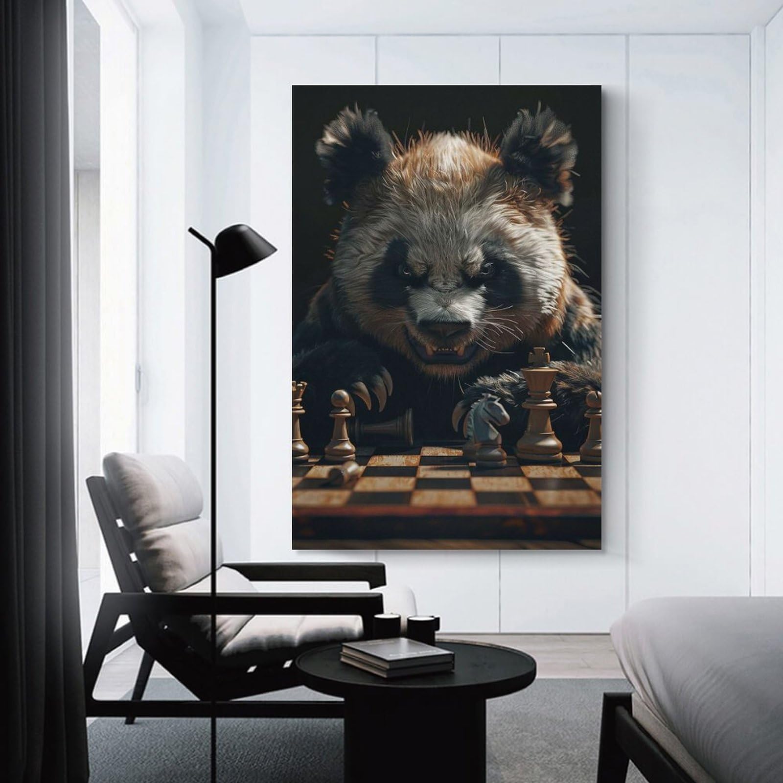 Junmoney Panda Chess Room Decor Wall Art 24x36inch(60x90cm), for Entrance Spaces, Stair Walls Or Halls, A Neat Decor Update for Hallways