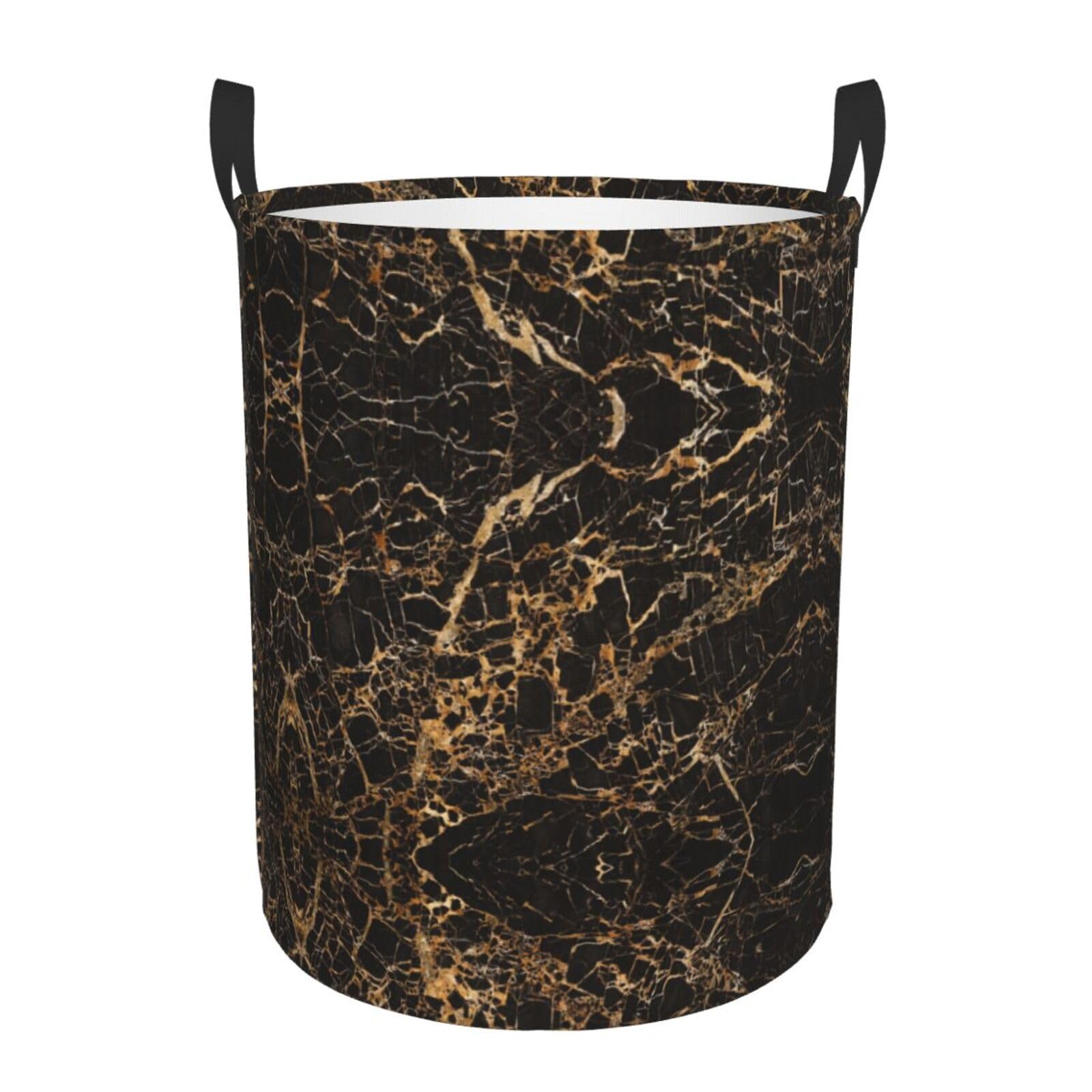 M Collapsible Round Gold marble Print Laundry Hamper