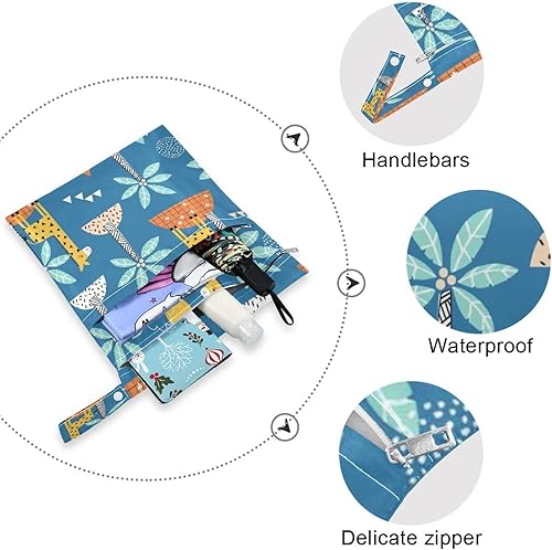 Miniatura 4 de ERKIES Cartoon Giraffe Island Coconut Tree Wet and Dry Bags 2Pcs Waterproof Reusable Multifunctional Organizer with Zippered Pockets Can be Used for