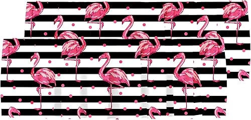 Cenefa de cortina corta con bolsillo para cortinero con diseño de flamenco rosa sobre rayas blancas y negras para decoración de cocina, dormitorio,