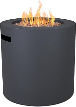 Real Flame Aegean 24" Round Propane Gas Fire Pit Table with Hidden Tank, 50,000 BTU, Powder-Coated Steel, Push-Button Ignition, Lava Rock, Storage Cover, Stainless Steel Burner with Lid - Wthrd Slate