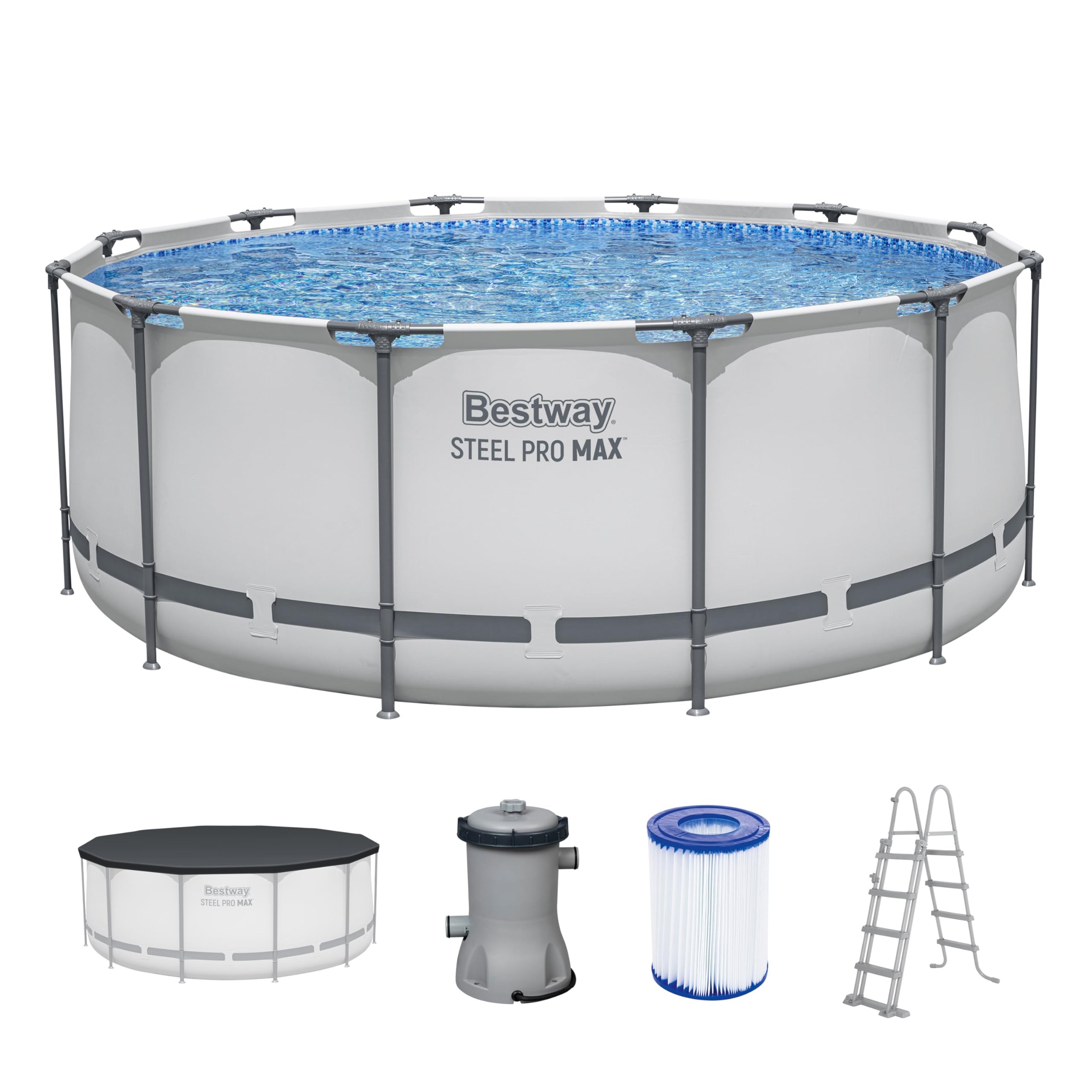 Bestway Frame Pool Rund Ø366 x 122 cm – Komplett-Set mit Filterpumpe, lichtgrau
