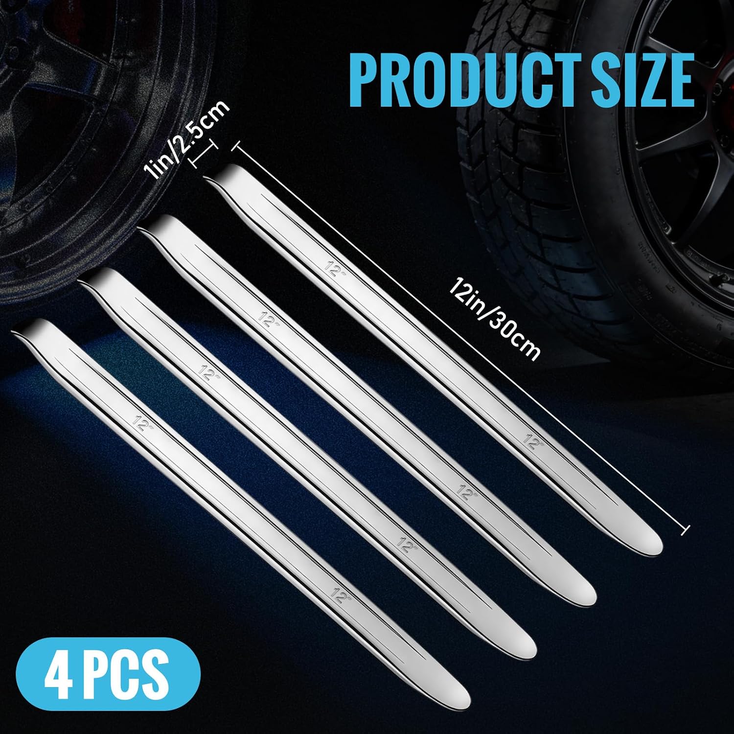 Zonon 4 Pcs 12 Inch Tire Spoons Iron Heavy Duty Tire Changing Tool Levers Bar Professional Changing Tool for Installing and Removing and Repairing Wheel for Cars Motorcycles Dirt Bike Lawn Mower Spoon