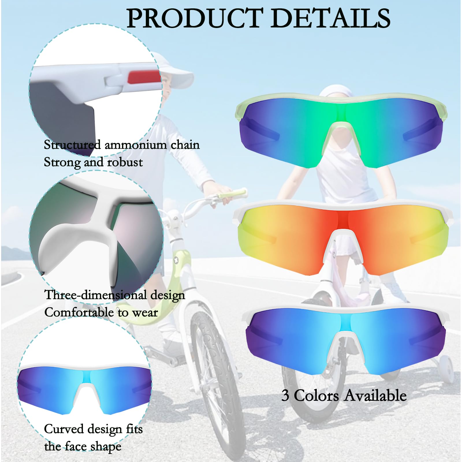 Okulary rowerowe dla dzieci ochrona UV400 dziecięce okulary przeciwsłoneczne z noskami, lekkie spolaryzowane sportowe okulary przeciwsłoneczne rama TR90, dziewczyna chłopiec od 5-16 lat