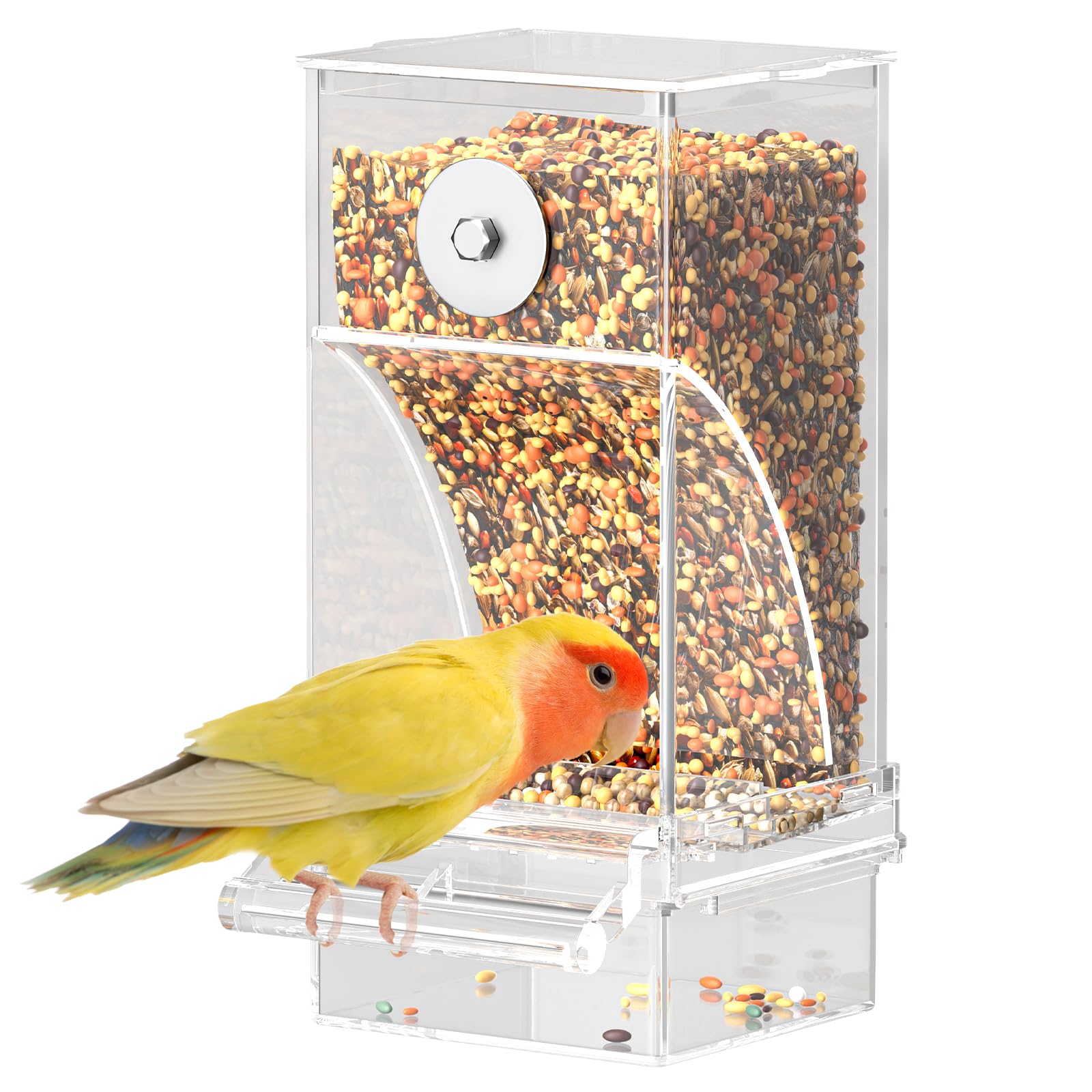 Pawfly Automatic Bird Feeder, Bird Feeder for Cage, No Mess Bird Feeder, Clear Acrylic Bird Cage Feeder, Parrot Feeder for Parakeet, Cockatiel, Budgie & Small Birds