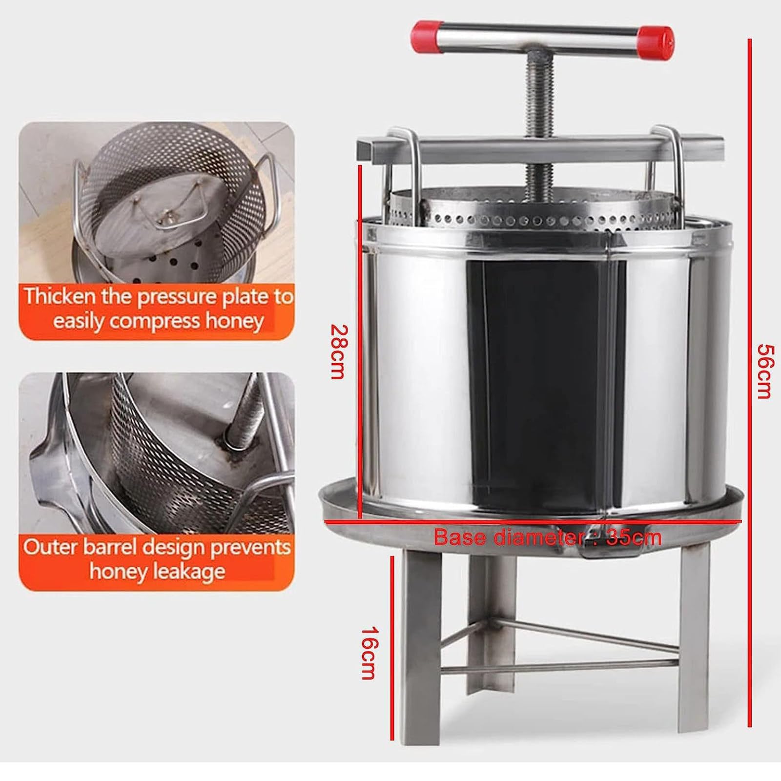 Extractor Manual De Miel De Acero Inoxidable,Máquina Manual De Prensa De Miel For El Hogar,Gran Prensa De Miel,con Mango En Forma De T