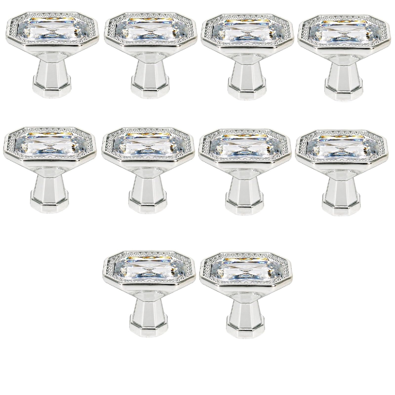 Kfgisd 8046 Chrome Color 10 Pcs Furniture Drawer Handles And Knobs,Cabinet Knobs Single Hole Crystal Cabinet Handle,Crystal Handles(8046 Chrome Color)