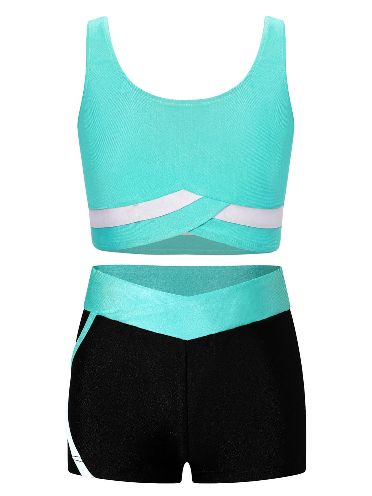IEFIEL Conjunto de Deportivo Verano para Niñas Crop Top de Gimnasia Rítmica y Leggings Cortos de Elástico Mono de Deporte Yoga Correr Disfraz de Bailarina 5-14 Años