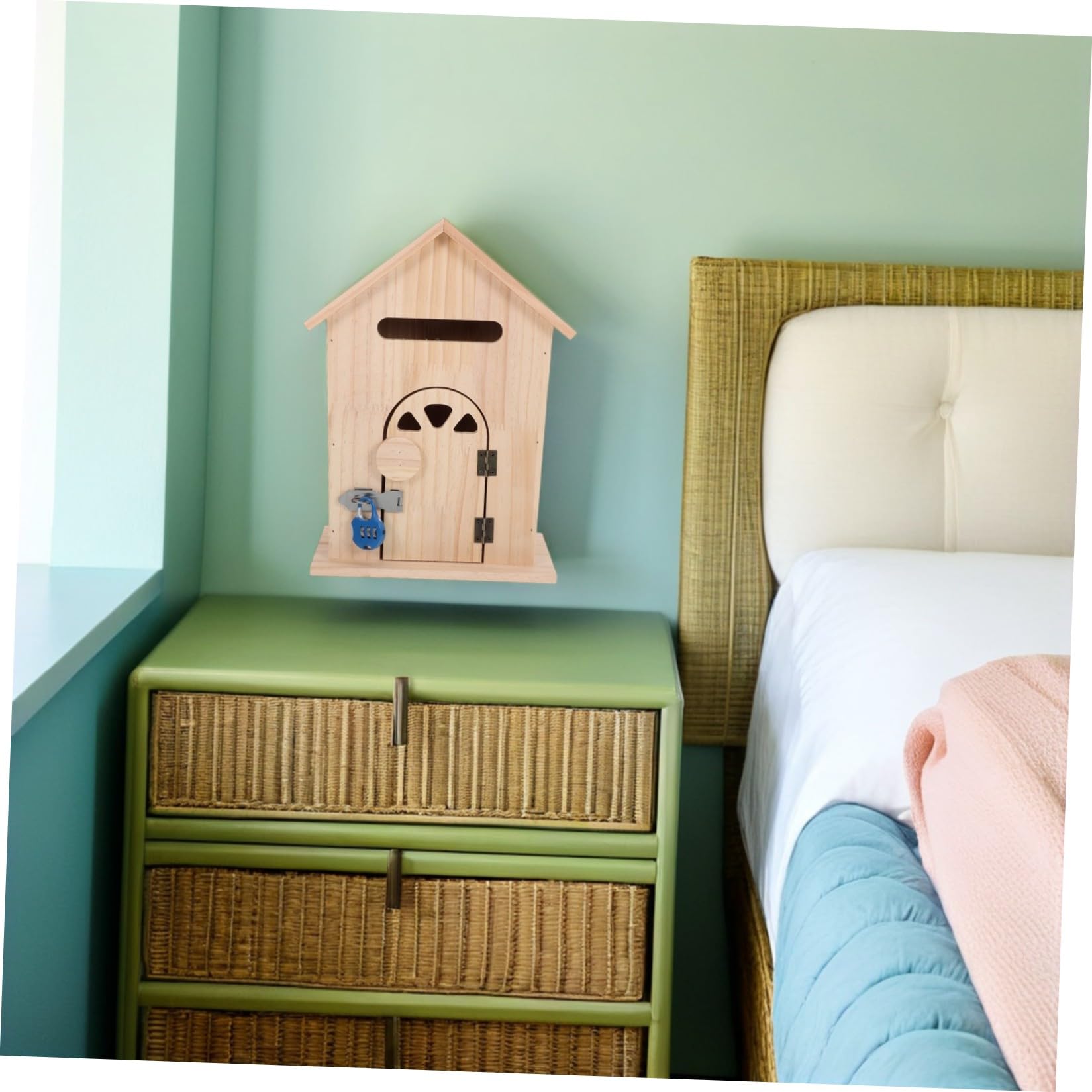 buzón de sugerencias con Cerradura de Madera para Pared, Forma de casa, Estilo Vintage para Apartamentos y oficinas, Uso Exterior