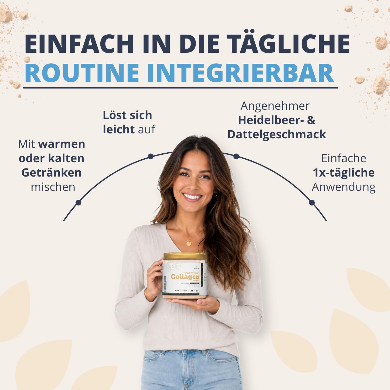 Golden Tree Premium Collagen Complex – Kollagen Pulver, 330 g | MSM, Hyaluronsäure, Vitamin C, Silizium, Kollagen Peptide Typen I, III, V und X, 30 Portionen
