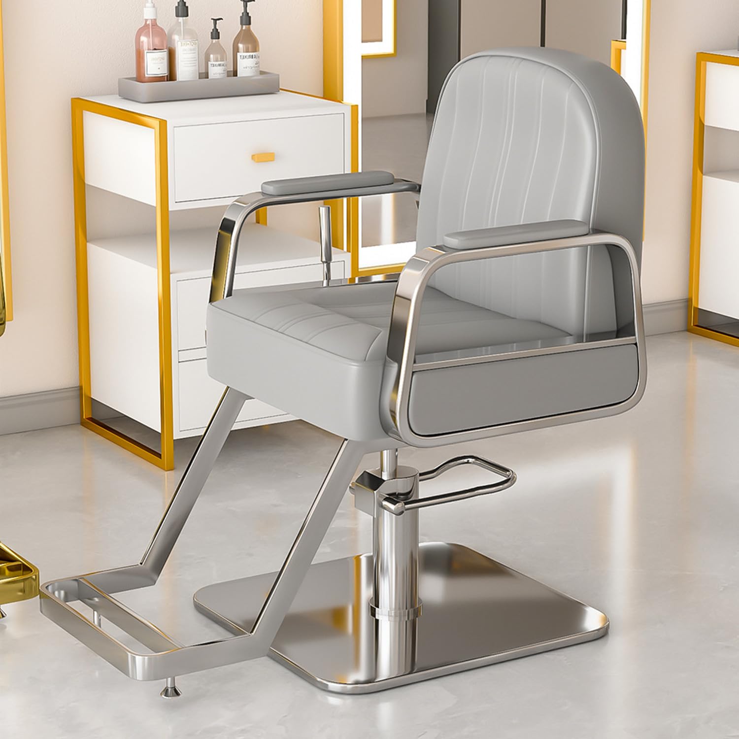 Poltrona da Barbiere di Lusso con Ampia Seduta e poggiapiedi, Poltrona da Salone per Parrucchieri, Attrezzatura per Parrucchiere, Centro estetico, cosmetologia, Shampoo, Grigio