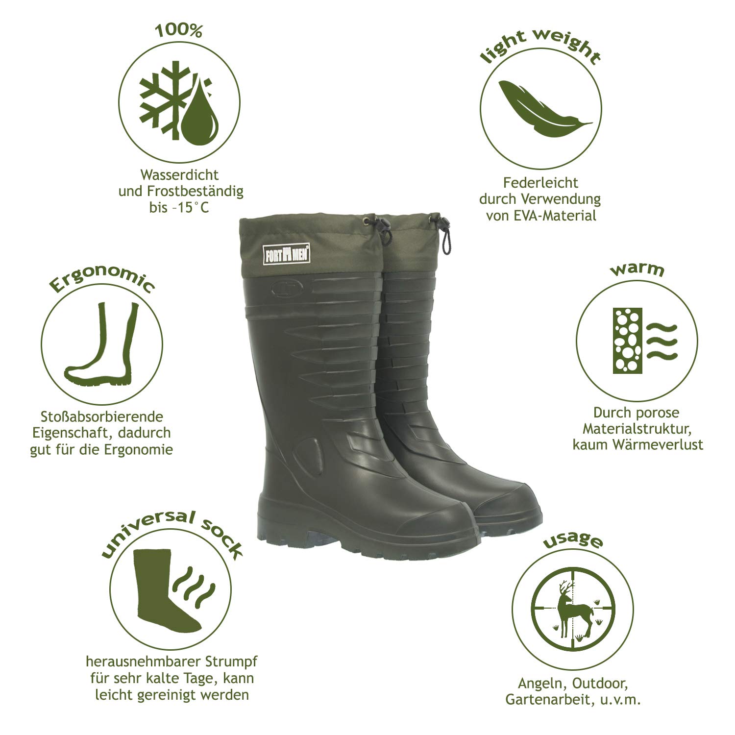 Bottes de pêche thermiques doublées en caoutchouc - Pour homme et femme - Bottes d'hiver chaudes - Pointure 38-47 - Bottes de travail avec doublure