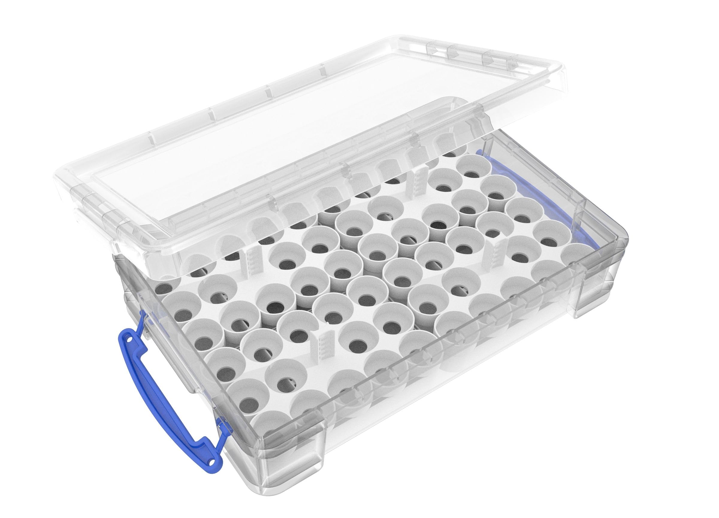 Feldherr paint racks + token trays compatible with 4L Really Useful Boxes - 56 Citadel Paint Pots (12 ml) + game material, Color:White, Really Useful Boxes:Box 4 l included