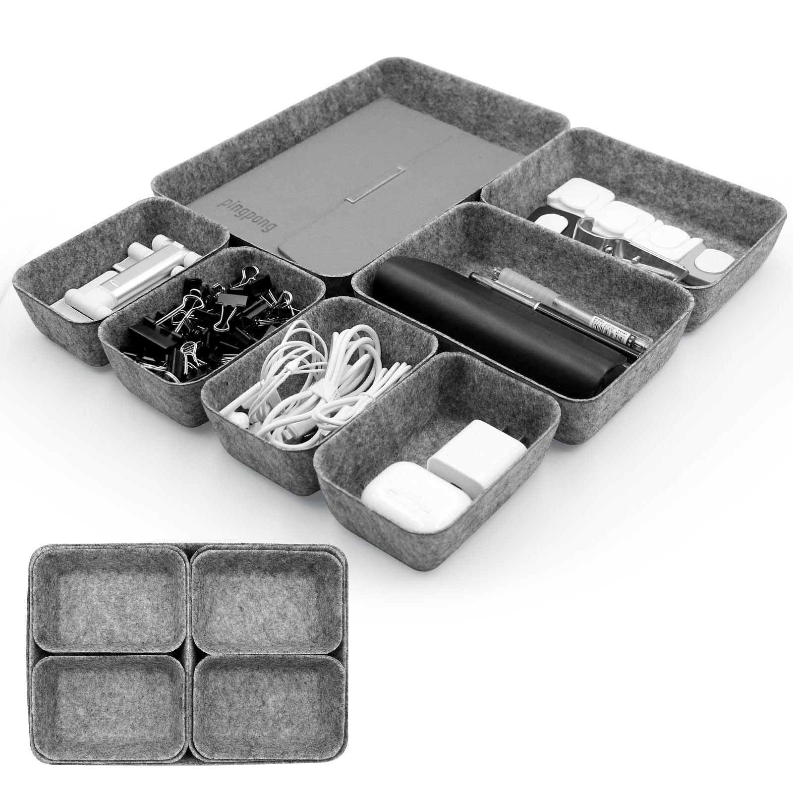 Organizer Per Cassetti In Feltro | Set Di 8 Divisori | Per Scrivania, Cosmetici E Ufficio | Grigio Chiaro - Foto 5