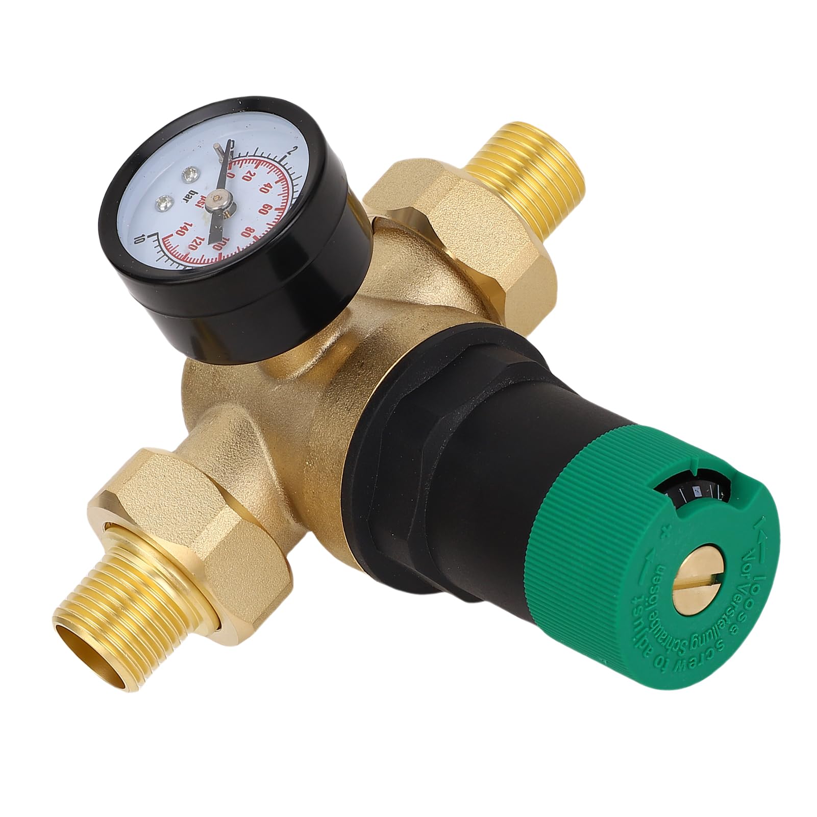 Ausla Régulateur de Pression d'eau, Régulateur de Pression d'eau en Laiton avec Compteur 0 à 60 MPa, Valve Réductrice de 1 à 6 Bar, Conception à Piston pour Système Solaire de Chauffage
